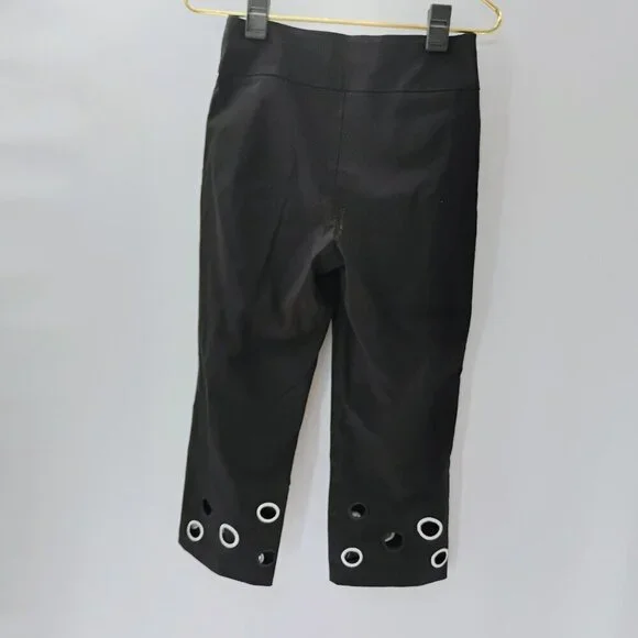 Joseph Ribkoff Womens Size 4 Crop Capri Black Pants Faux Coin Details #3610 - Picture 9 of 12